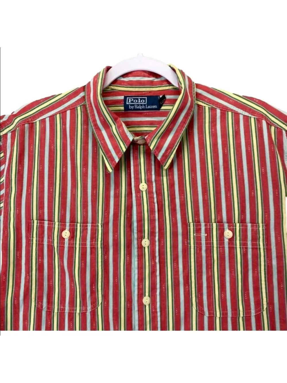 Polo Ralph Lauren Men’s Button Down Shirt Large Red Green Striped Classic Fit